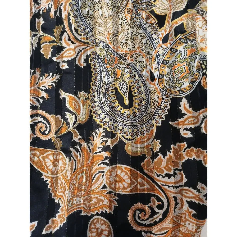 NEW Fashion Nova Blouse S Black Gold Equestrian‎ Paisely Babydoll Puff Sleeve